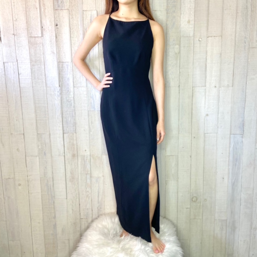 Vintage Tahari Black Maxi Evening Crossback Dress